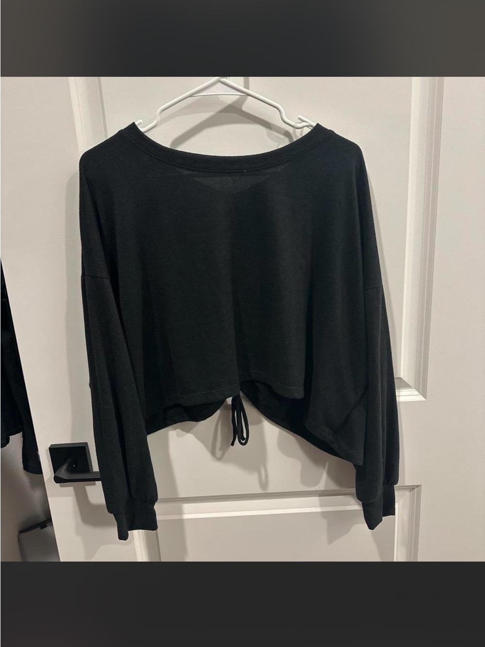 Final Touch Black Cropped Long-Sleeve Drawstring Top